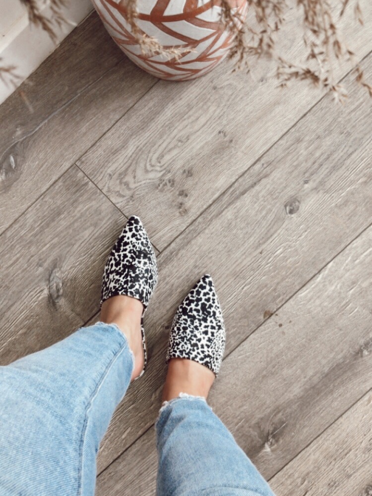 black and white spotted shoes