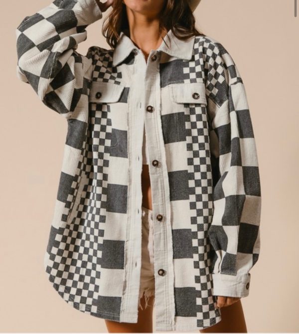 Washed Corduroy Checkered Shacket - Image 2